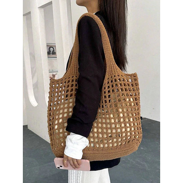 Bolsa de malla de crochet hecha a mano: ligera y ecológica, estilo bohemio, reutilizable, ideal para playa, vacaciones de verano y uso diario.