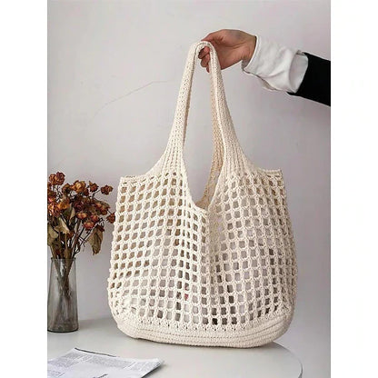 Bolsa de malla de crochet hecha a mano: ligera y ecológica, estilo bohemio, reutilizable, ideal para playa, vacaciones de verano y uso diario.