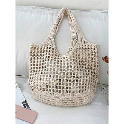 Bolsa de malla de crochet hecha a mano: ligera y ecológica, estilo bohemio, reutilizable, ideal para playa, vacaciones de verano y uso diario.