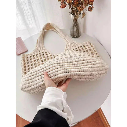 Bolsa de malla de crochet hecha a mano: ligera y ecológica, estilo bohemio, reutilizable, ideal para playa, vacaciones de verano y uso diario.