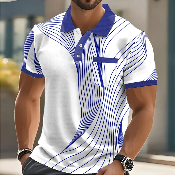 Polo de manga corta con cuello para hombre, estilo informal, para negocios, actividades al aire libre, ropa deportiva, uso diario, estampado 3D, botones, verano, negro, rojo y azul.