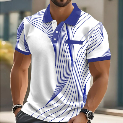 Polo de manga corta con cuello para hombre, estilo informal, para negocios, actividades al aire libre, ropa deportiva, uso diario, estampado 3D, botones, verano, negro, rojo y azul.