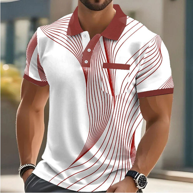 Polo de manga corta con cuello para hombre, estilo informal, para negocios, actividades al aire libre, ropa deportiva, uso diario, estampado 3D, botones, verano, negro, rojo y azul.