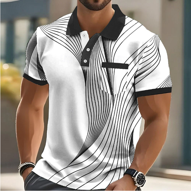 Polo de manga corta con cuello para hombre, estilo informal, para negocios, actividades al aire libre, ropa deportiva, uso diario, estampado 3D, botones, verano, negro, rojo y azul.