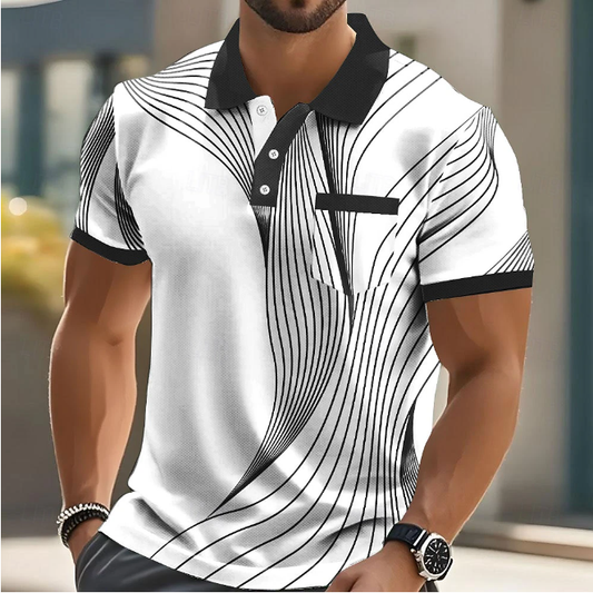 Polo de manga corta con cuello para hombre, estilo informal, para negocios, actividades al aire libre, ropa deportiva, uso diario, estampado 3D, botones, verano, negro, rojo y azul.
