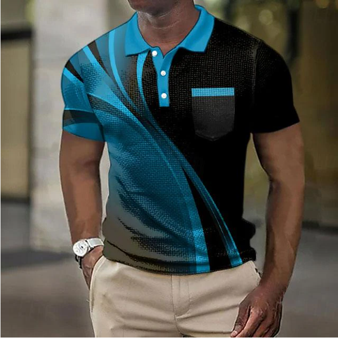 Polos con estampados gráficos geométricos y diseño de gofre para hombre, polos de manga corta, polos informales para salir, estampados, verano, primavera, amarillo, azul y morado.