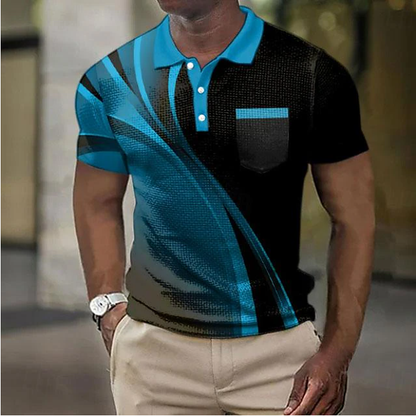Polos con estampados gráficos geométricos y diseño de gofre para hombre, polos de manga corta, polos informales para salir, estampados, verano, primavera, amarillo, azul y morado.