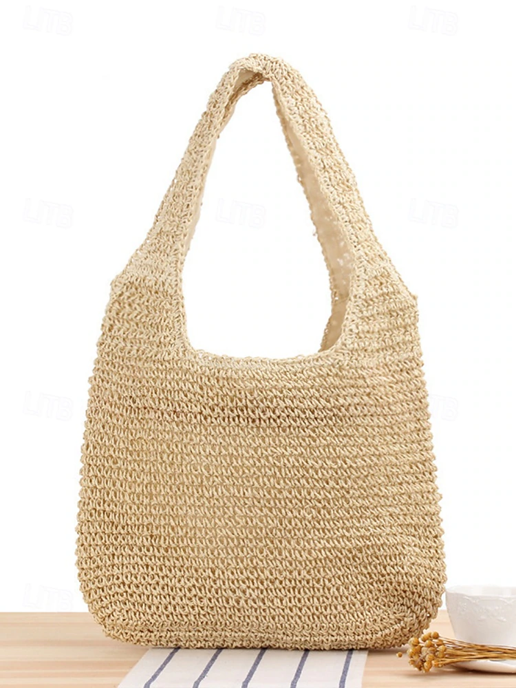 Bolso de hombro de paja tejida a mano para mujer: bolso de playa bohemio grande para viajes de verano, vacaciones y conjuntos casuales.